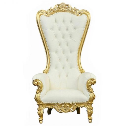 gold white single throne chair hire UK